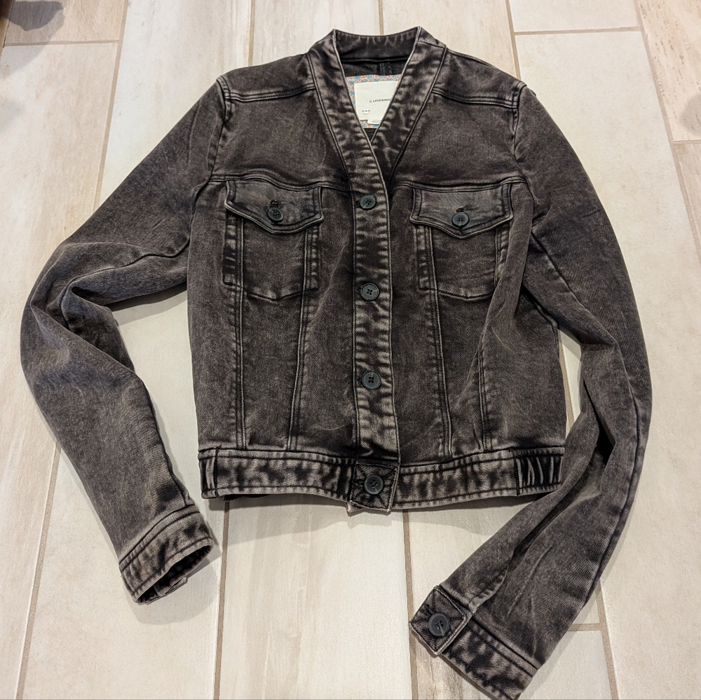 Anthropologie Denim Jean Jacket Black Brown Crop Xs S